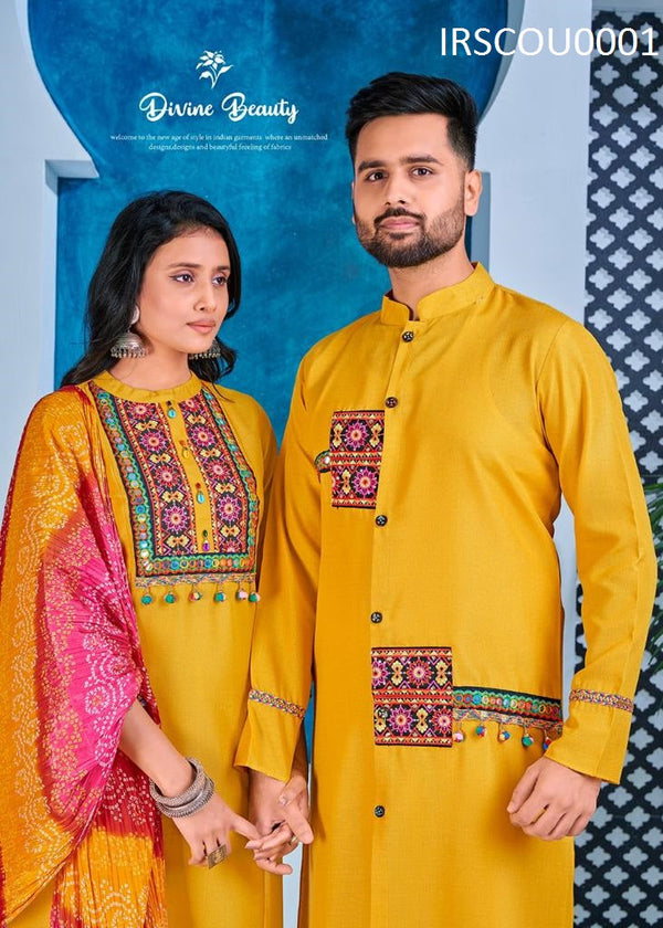 Cotton Kurta and Kurti Set For Couple-IRSCOU0001