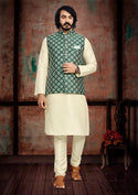 Art Silk Kurta With Pajama And Jacquard Koti