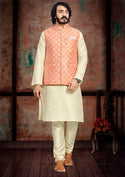 Art Silk Kurta With Pajama And Jacquard Koti