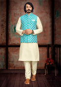 Art Silk Kurta With Pajama And Jacquard Koti