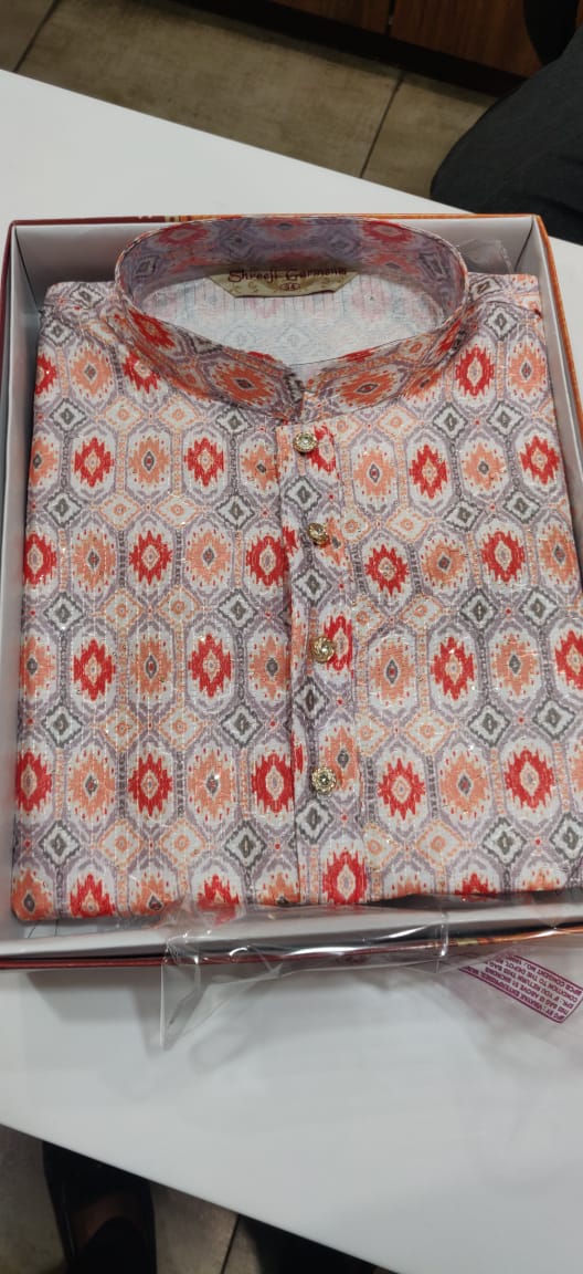 Ikkat Printed Silk Kurta