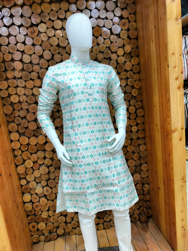 Ikkat Printed Silk Kurta